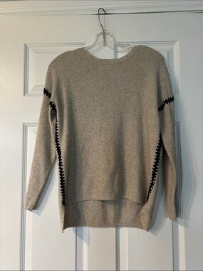 Alya Gray Crewneck Sweater with Black Zigzag Detail